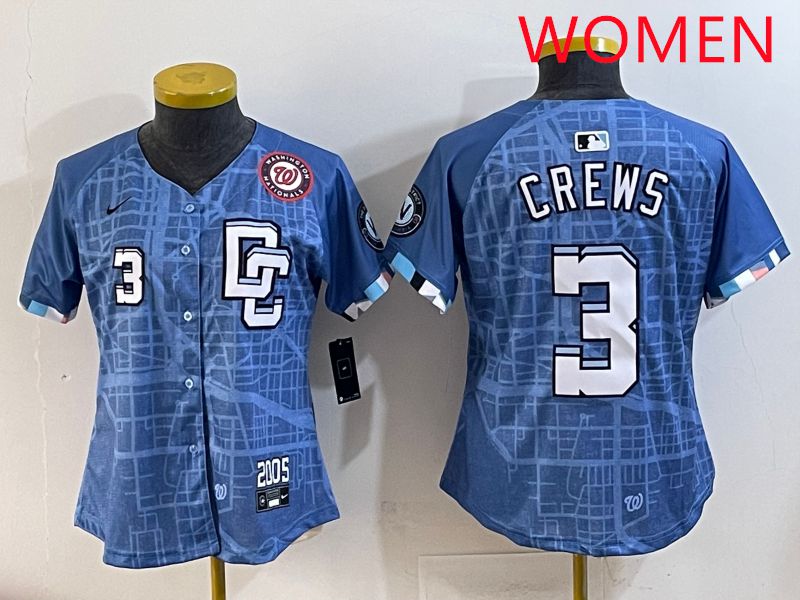 Women Washington Nationals #3 Crews Blue Joint Name 2025 Nike MLB Jersey style 5->women mlb jersey->Women Jersey